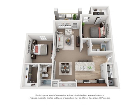 Two Bedroom Two Bath Floor Plan